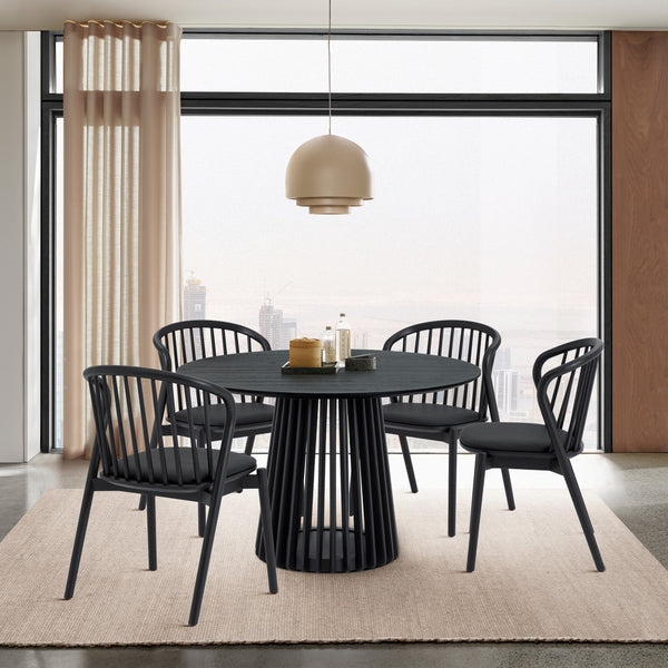 Homeroots Five Piece Black Round Dining Set With Four Chairs  Wood 571708