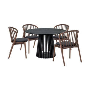 Homeroots Five Piece Black Round Dining Set With Four Chairs  Wood 571709