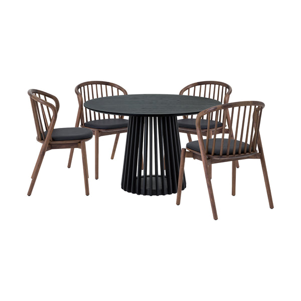 Homeroots Five Piece Black Round Dining Set With Four Chairs  Wood 571709