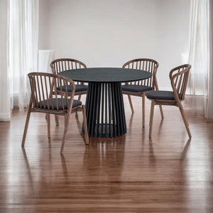 Homeroots Five Piece Black Round Dining Set With Four Chairs  Wood 571709