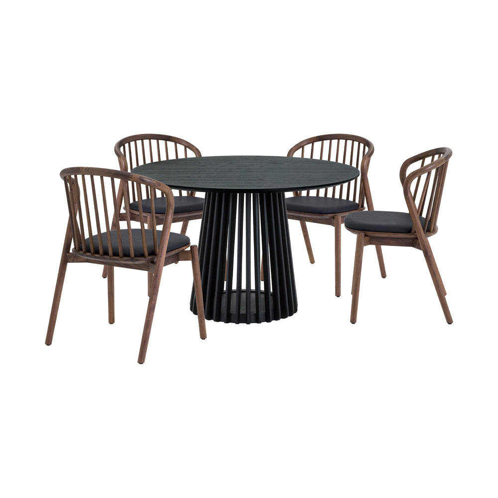 Homeroots Five Piece Black Round Dining Set With Four Chairs  Wood 571709