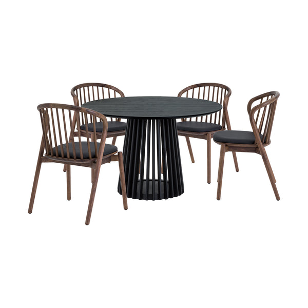 Homeroots Five Piece Black Round Dining Set With Four Chairs  Wood 571709