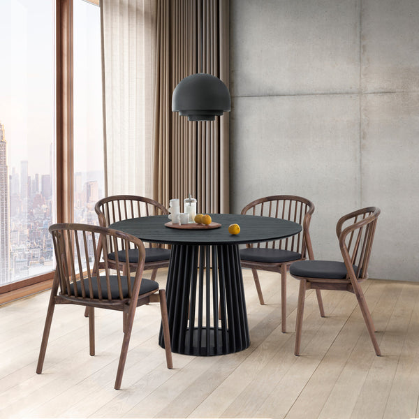 Homeroots Five Piece Black Round Dining Set With Four Chairs  Wood 571709
