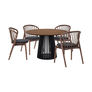 Homeroots Five Piece Brown And Black Round Dining Set With Four Chairs  Wood 571710