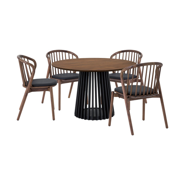Homeroots Five Piece Brown And Black Round Dining Set With Four Chairs  Wood 571710