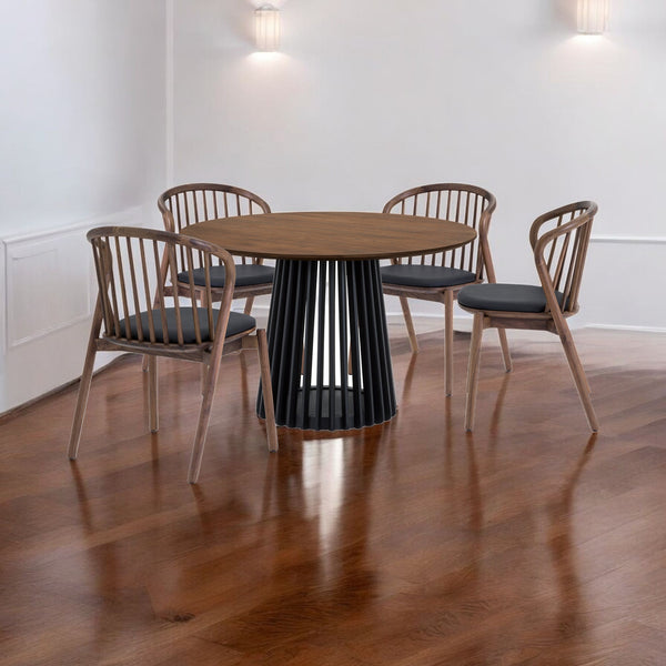 Homeroots Five Piece Brown And Black Round Dining Set With Four Chairs  Wood 571710