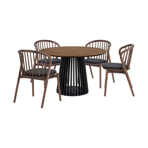 Homeroots Five Piece Brown And Black Round Dining Set With Four Chairs  Wood 571710