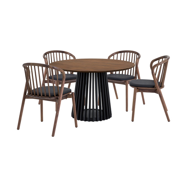 Homeroots Five Piece Brown And Black Round Dining Set With Four Chairs  Wood 571710