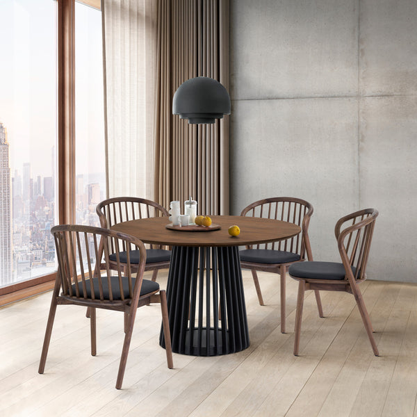Homeroots Five Piece Brown And Black Round Dining Set With Four Chairs  Wood 571710