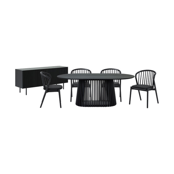 Homeroots Six Piece Black Oval Dining Set With Four Chairs And Sideboard  Wood 571711