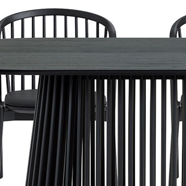 Homeroots Six Piece Black Oval Dining Set With Four Chairs And Sideboard  Wood 571711