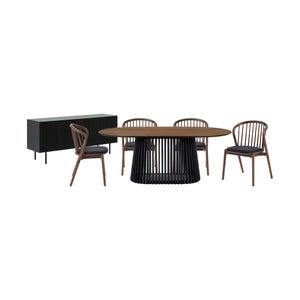 Homeroots Six Piece Brown And Black Oval Dining Set With Four Chairs And Sideboard  Wood 571713