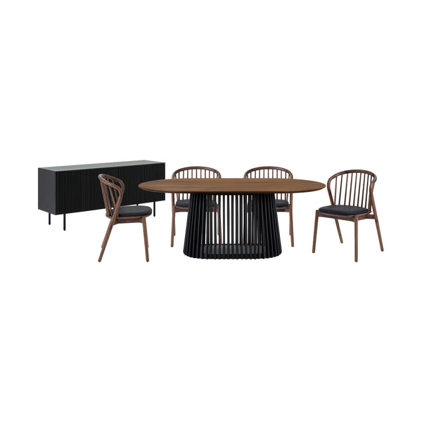 Homeroots Six Piece Brown And Black Oval Dining Set With Four Chairs And Sideboard  Wood 571713