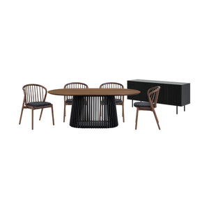 Homeroots Six Piece Brown And Black Oval Dining Set With Four Chairs And Sideboard  Wood 571713