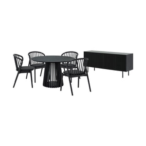 Homeroots Six Piece Black Round Dining Set With Four Chairs And Sideboard  Wood 571714