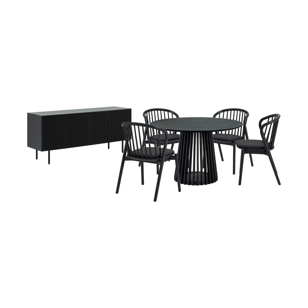 Homeroots Six Piece Black Round Dining Set With Four Chairs And Sideboard  Wood 571714