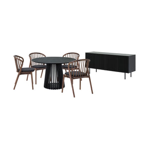 Homeroots Six Piece Black Round Dining Set With Four Chairs And Sideboard  Wood 571715