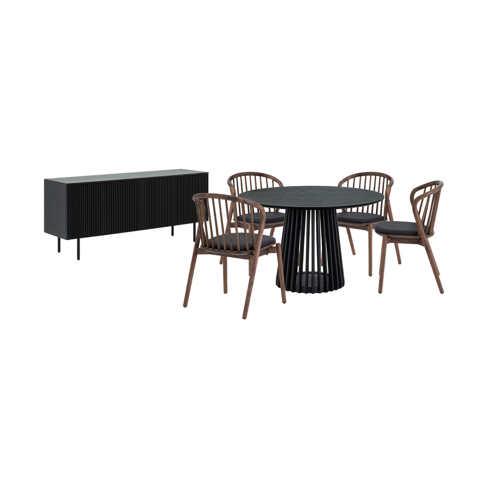 Homeroots Six Piece Black Round Dining Set With Four Chairs And Sideboard  Wood 571715