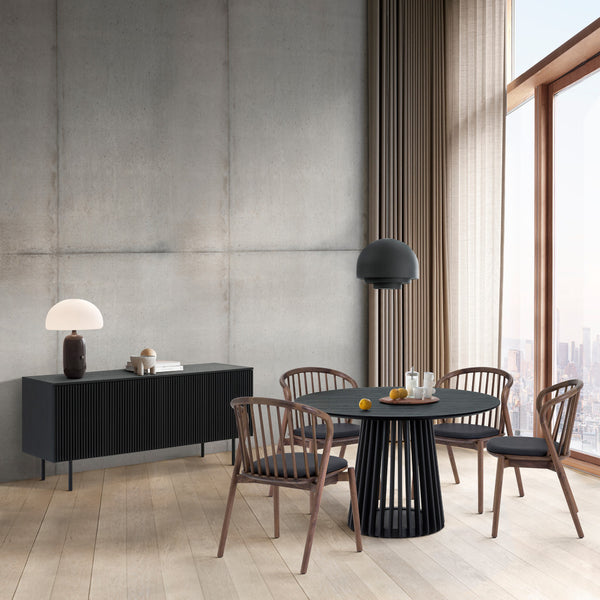 Homeroots Six Piece Black Round Dining Set With Four Chairs And Sideboard  Wood 571715