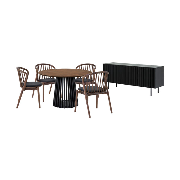 Homeroots Six Piece Brown And Black Round Dining Set With Four Chairs And Sideboard  Wood 571716