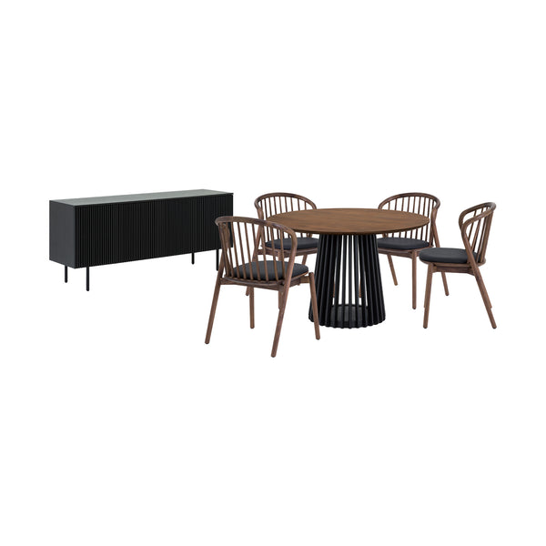 Homeroots Six Piece Brown And Black Round Dining Set With Four Chairs And Sideboard  Wood 571716