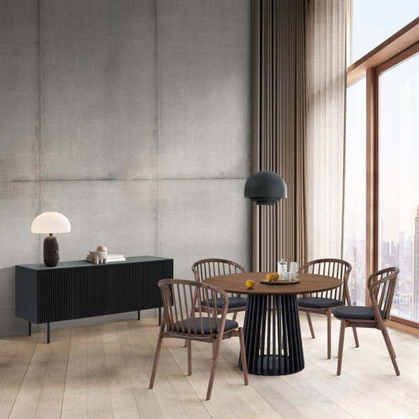 Homeroots Six Piece Brown And Black Round Dining Set With Four Chairs And Sideboard  Wood 571716