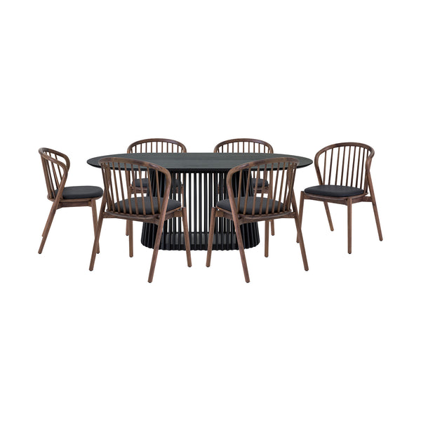 Homeroots Seven Piece Black Oval Dining Set With Six Chairs  Wood 571718
