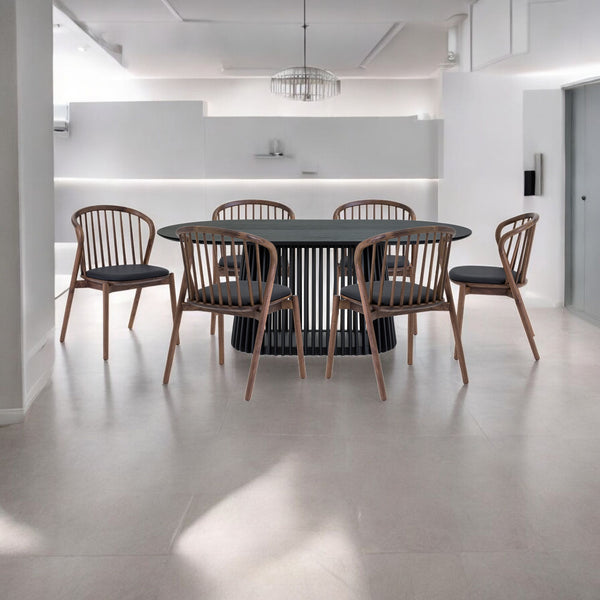 Homeroots Seven Piece Black Oval Dining Set With Six Chairs  Wood 571718