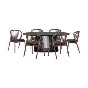 Homeroots Seven Piece Black Oval Dining Set With Six Chairs  Wood 571718
