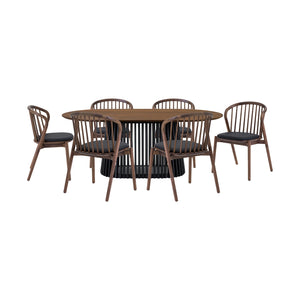 Homeroots Seven Piece Brown And Black Oval Dining Set With Six Chairs  Wood 571719