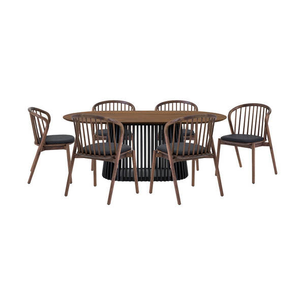Homeroots Seven Piece Brown And Black Oval Dining Set With Six Chairs  Wood 571719