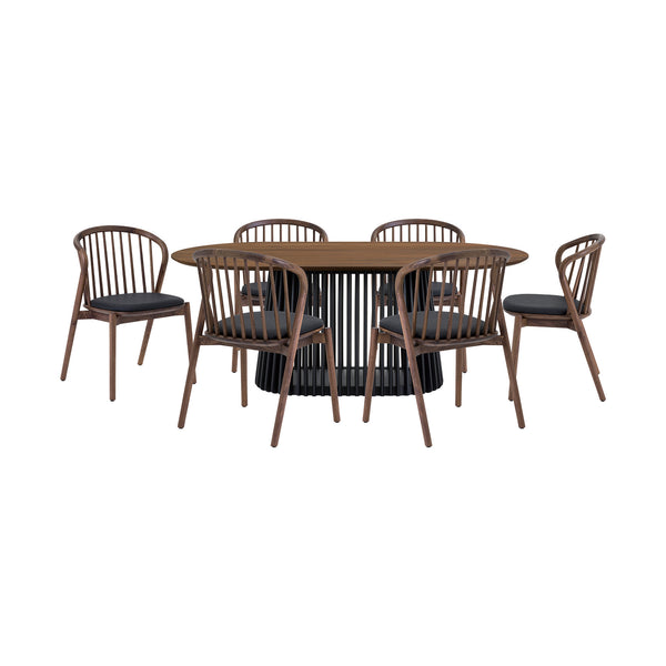 Homeroots Seven Piece Brown And Black Oval Dining Set With Six Chairs  Wood 571719