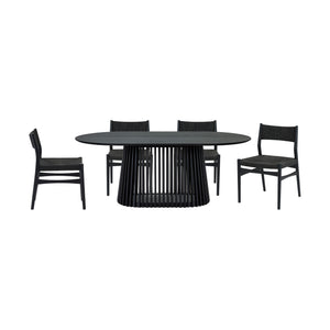 Homeroots Five Piece Black Oval Dining Set With Four Chairs  Wood 571720