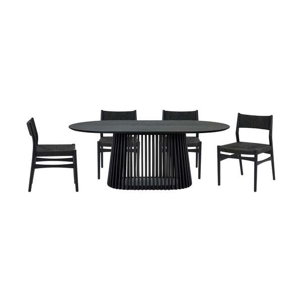 Homeroots Five Piece Black Oval Dining Set With Four Chairs  Wood 571720
