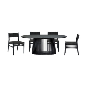 Homeroots Five Piece Black Oval Dining Set With Four Chairs  Wood 571720