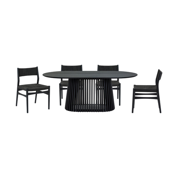 Homeroots Five Piece Black Oval Dining Set With Four Chairs  Wood 571720