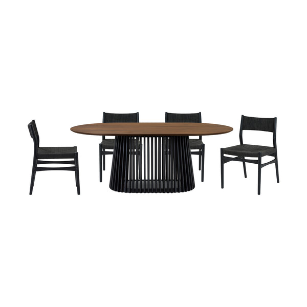Homeroots Five Piece Brown And Black Oval Dining Set With Four Chairs  Wood 571721