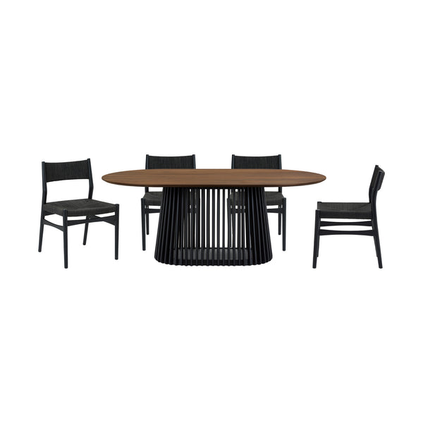 Homeroots Five Piece Brown And Black Oval Dining Set With Four Chairs  Wood 571721