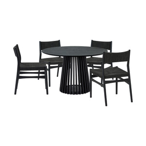 Homeroots Five Piece Black Round Dining Set With Four Chairs  Wood 571724