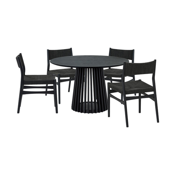 Homeroots Five Piece Black Round Dining Set With Four Chairs  Wood 571724