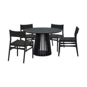 Homeroots Five Piece Black Round Dining Set With Four Chairs  Wood 571724