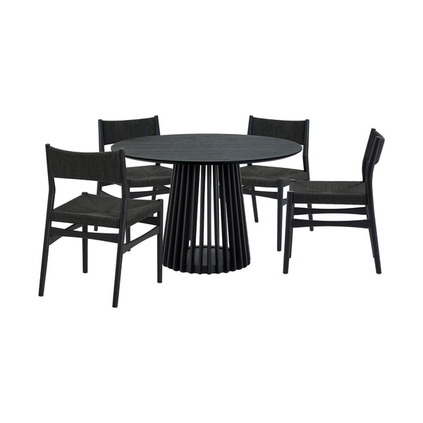Homeroots Five Piece Black Round Dining Set With Four Chairs  Wood 571724