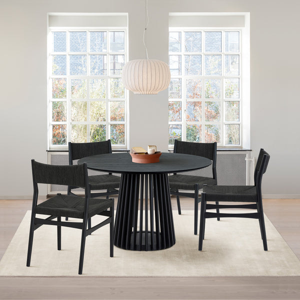 Homeroots Five Piece Black Round Dining Set With Four Chairs  Wood 571724
