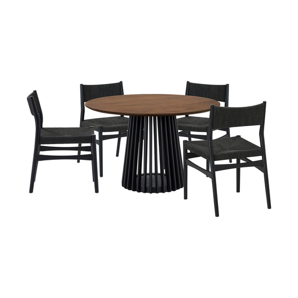 Homeroots Five Piece Brown And Black Round Dining Set With Four Chairs  Wood 571725