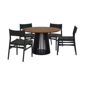 Homeroots Five Piece Brown And Black Round Dining Set With Four Chairs  Wood 571725