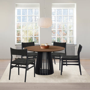 Homeroots Five Piece Brown And Black Round Dining Set With Four Chairs  Wood 571725