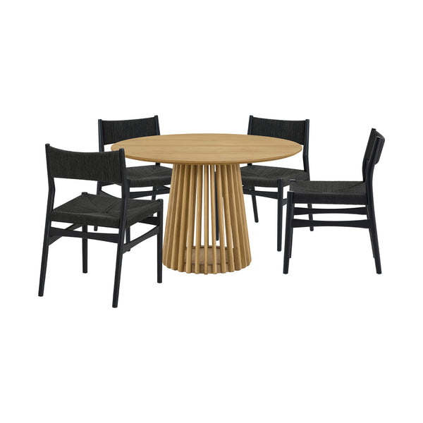 Homeroots Five Piece Oak Round Dining Set With Four Chairs  Wood 571726