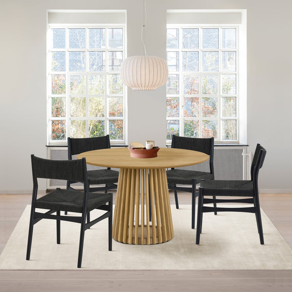 Homeroots Five Piece Oak Round Dining Set With Four Chairs  Wood 571726