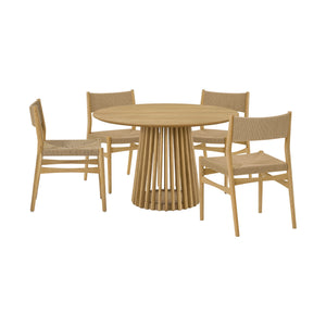 Homeroots Five Piece Oak Round Dining Set With Four Chairs  Wood 571727