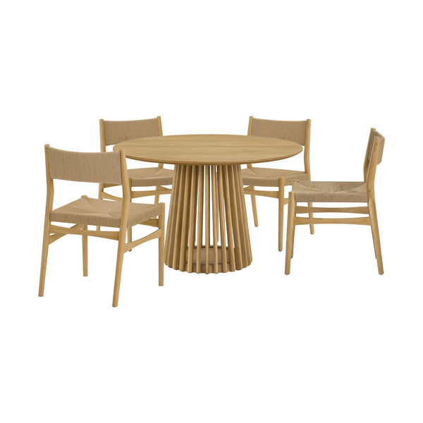 Homeroots Five Piece Oak Round Dining Set With Four Chairs  Wood 571727